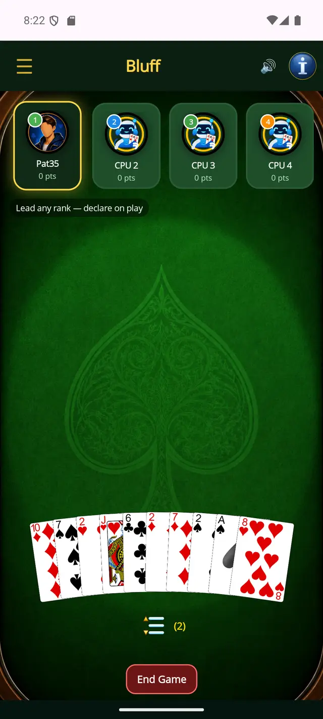 Bluff — All cards dealt