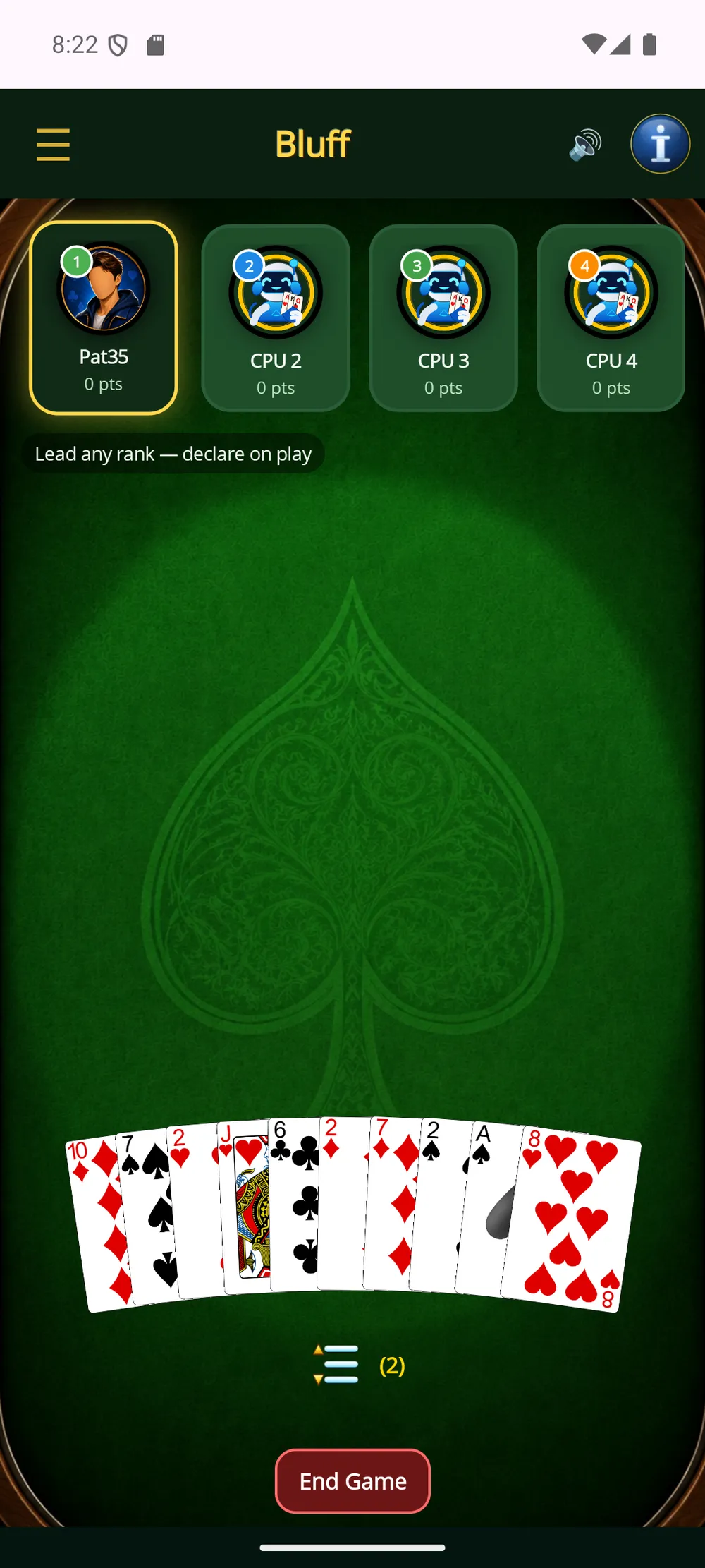 Bluff — All cards dealt