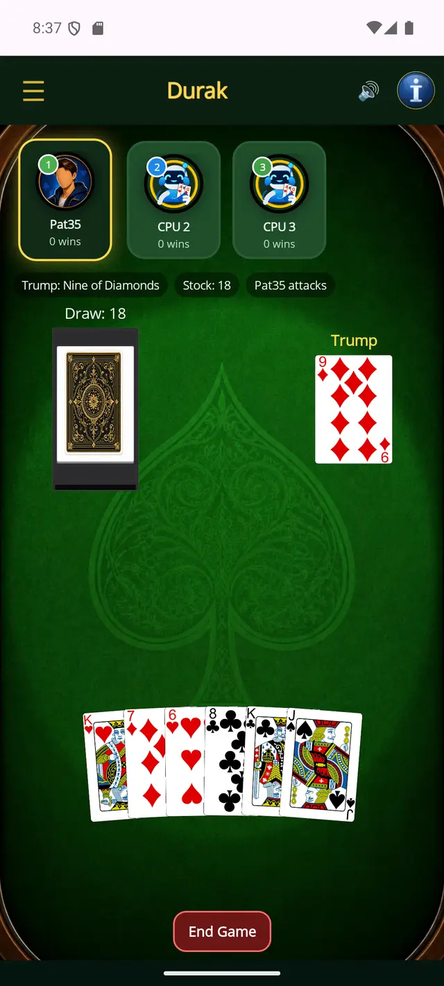 Durak — Six cards each