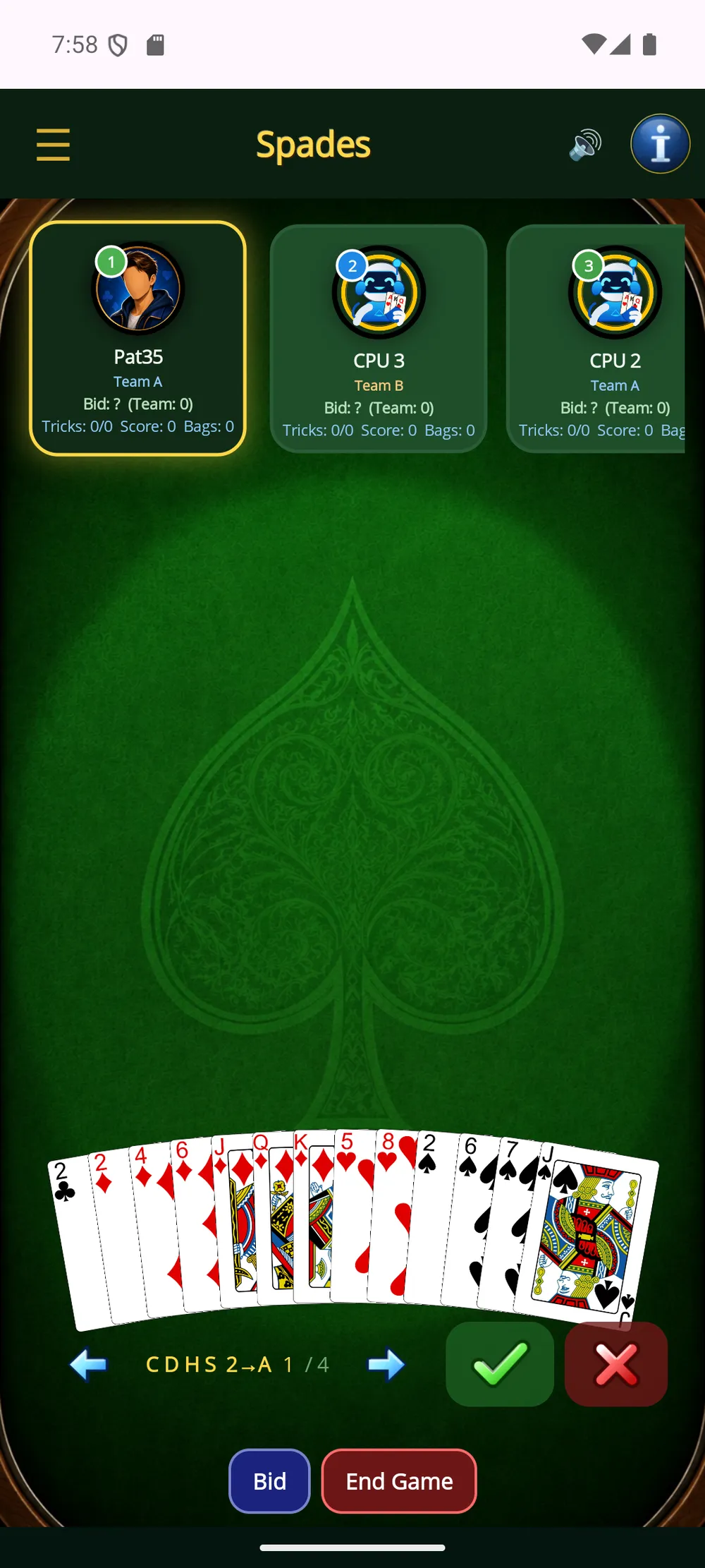Spades — Arrange your hand