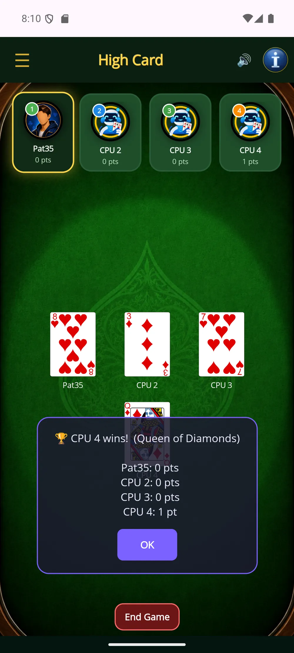 High Card — Round complete