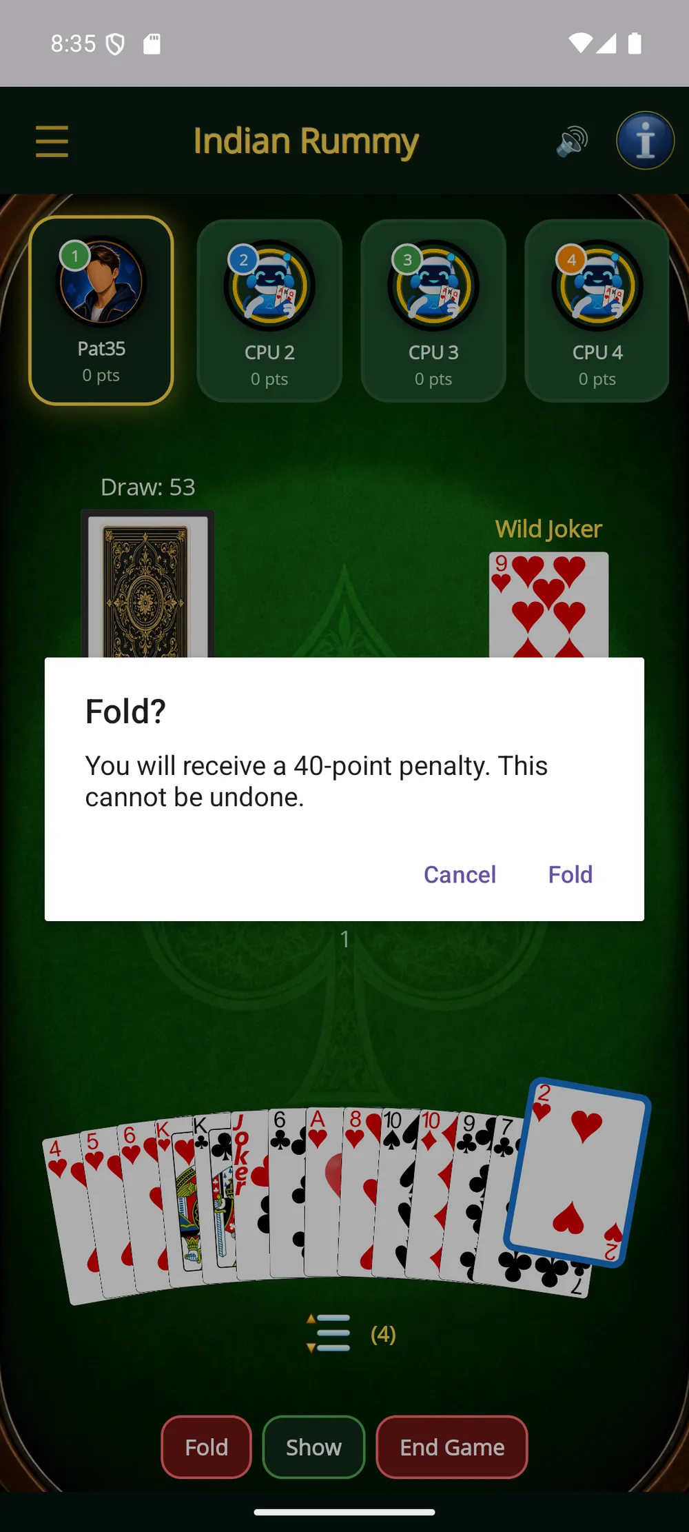 Indian Rummy — Fold when hopeless