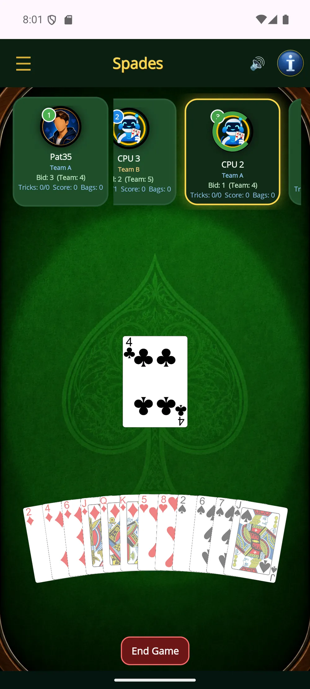 Spades — Trick play