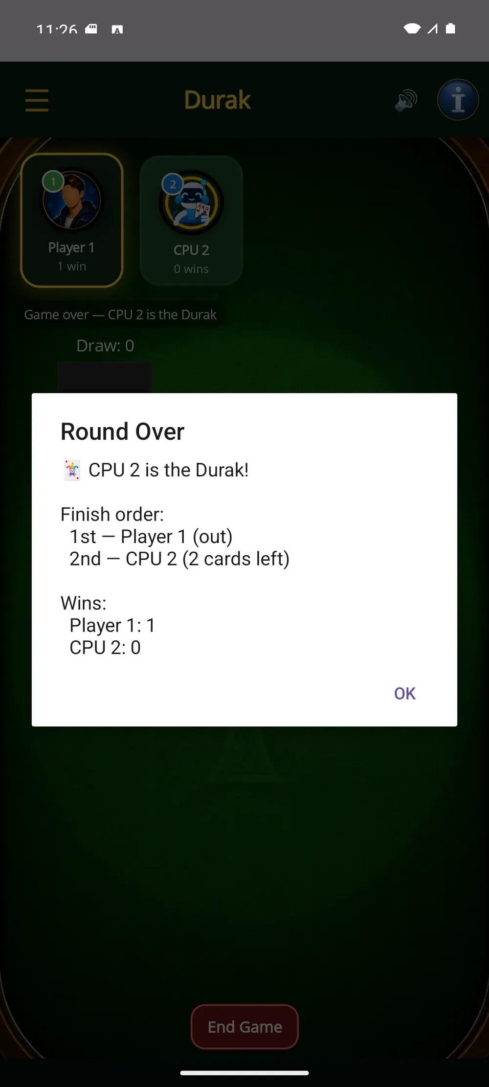 Durak — Round over
