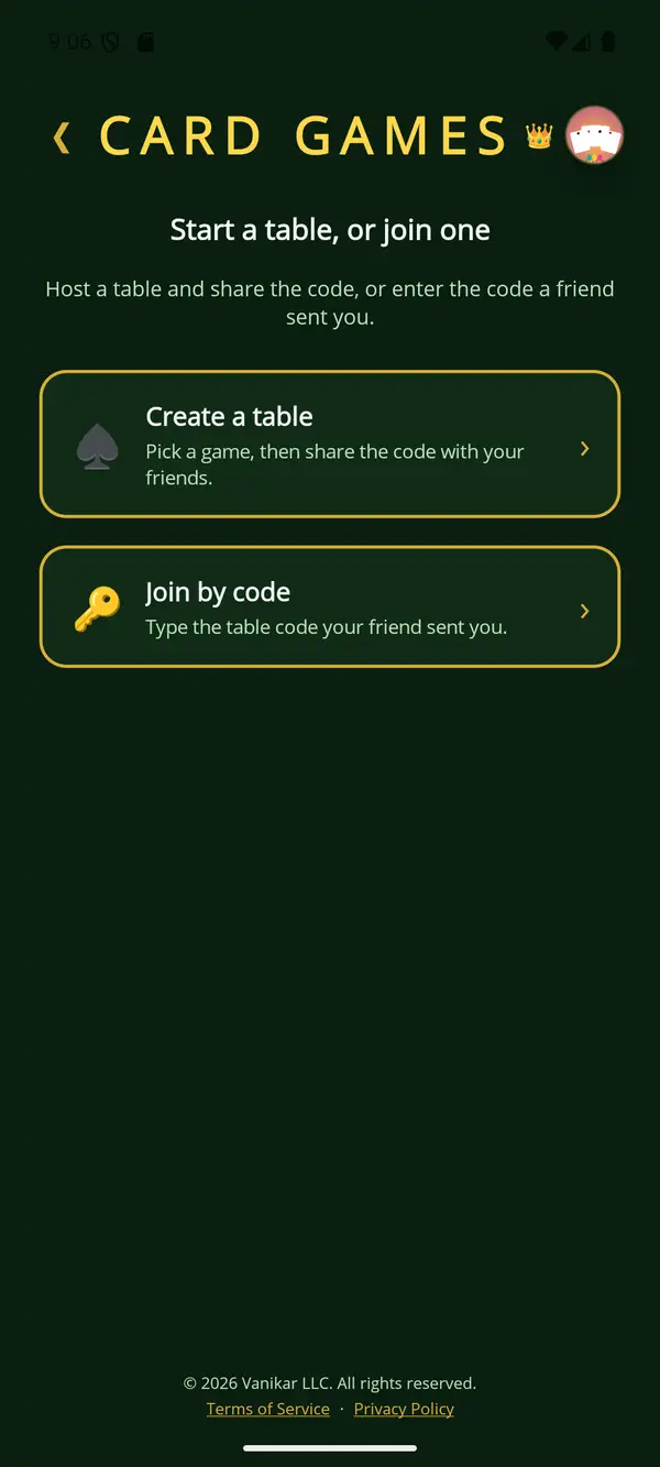 Card Games app — Play online